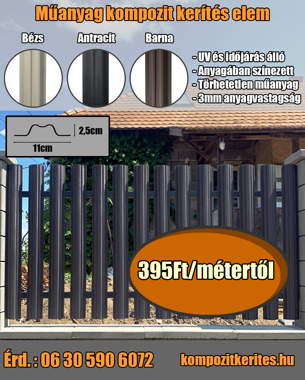 Kompozit kerítés elem méretek és árak